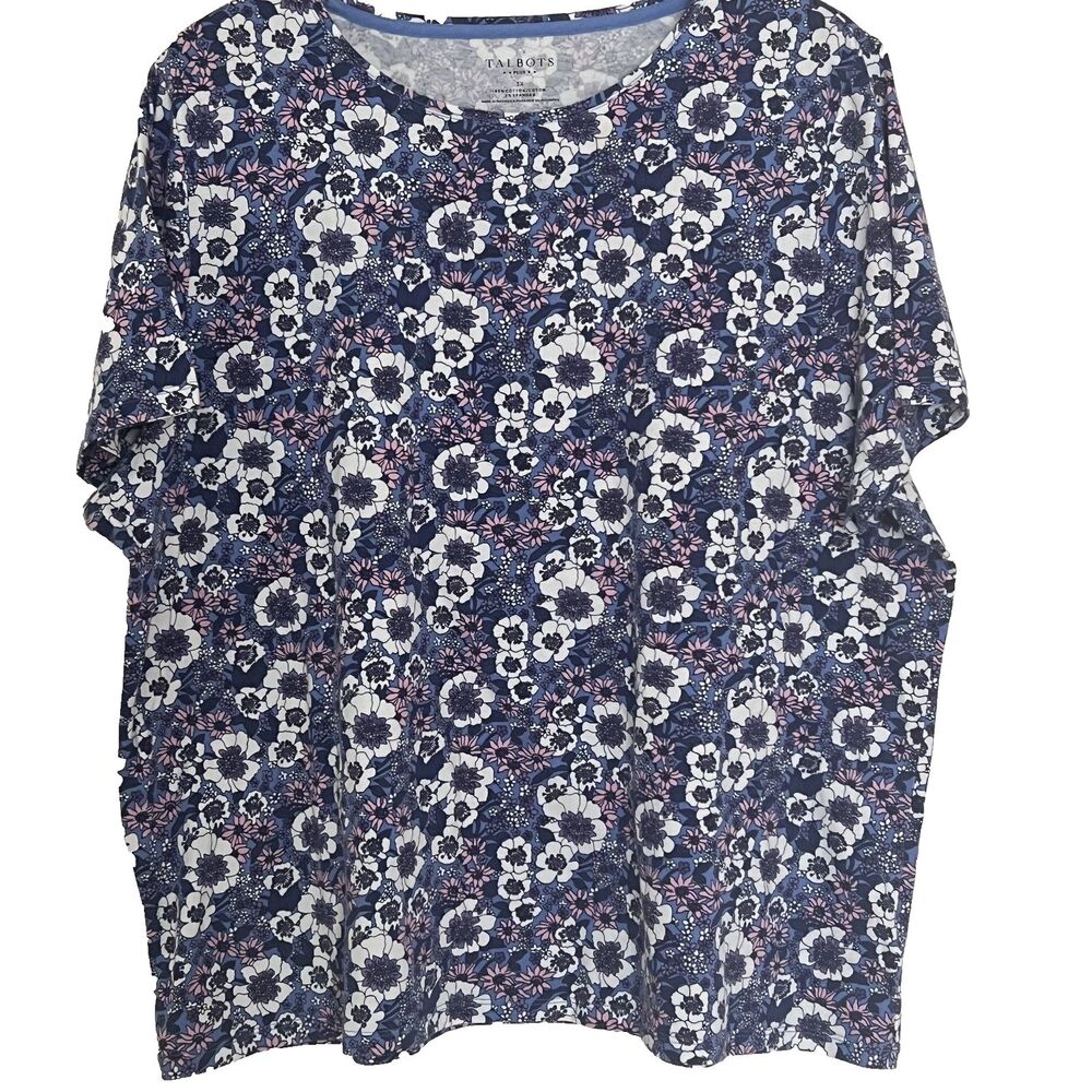 Talbots Womens Top 3X Floral Short Sleeve Cotton Stretch